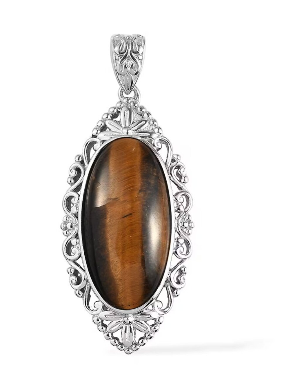 Tiger's Eye Solitaire Pendant without Chain in Platinum O/Copper - NEW - 21.75ct